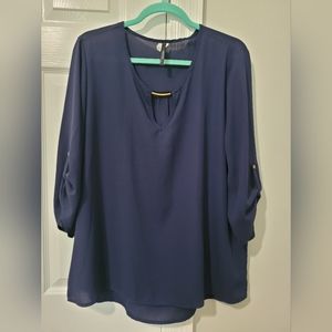 Navy Blouse with Bronze Accent